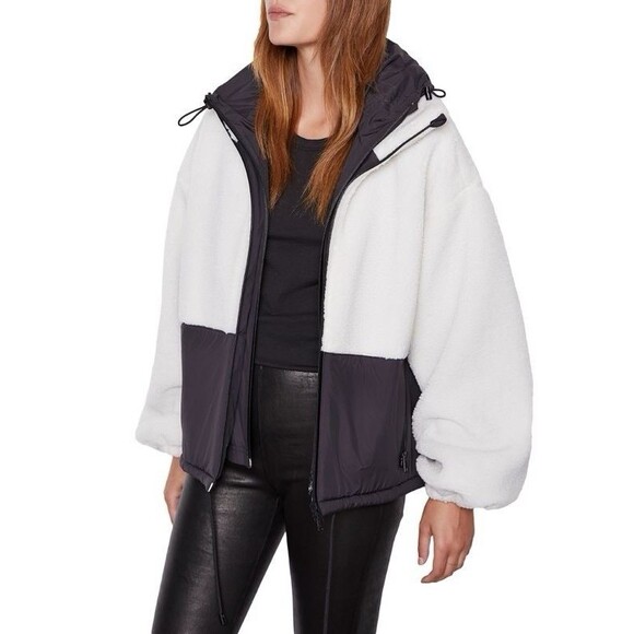 Frame Sherpa & Tech Taffeta Anorak Coat Jacket Black & White Women’s XL NWT - Picture 3 of 16